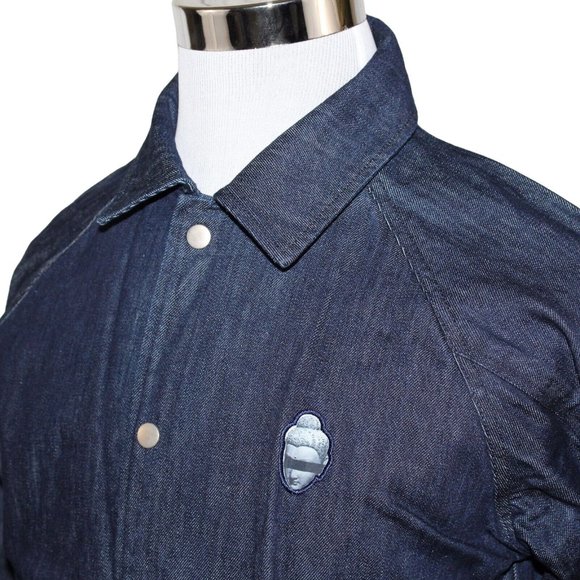 Streetwear Denim Blue Jean Large Hip Hop Embroidered Buddha Jacket Urban FMACM - Picture 8 of 11